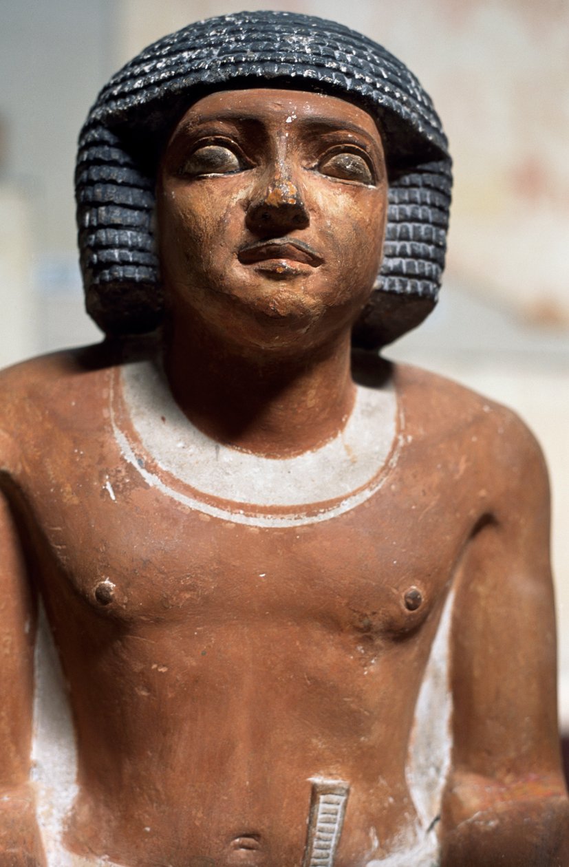 Mansfigur, målad kalkstensstaty, egyptisk civilisation, detalj av School Egyptian