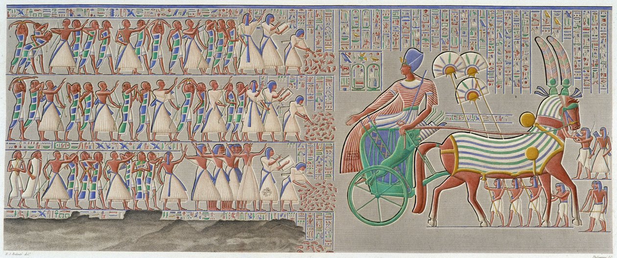 Thebe, Medynet-Abu: färgad basrelief, ristad i södra galleriet i palatsets peristyl - i "" Egyptian Antiquites", T.II av School Egyptian