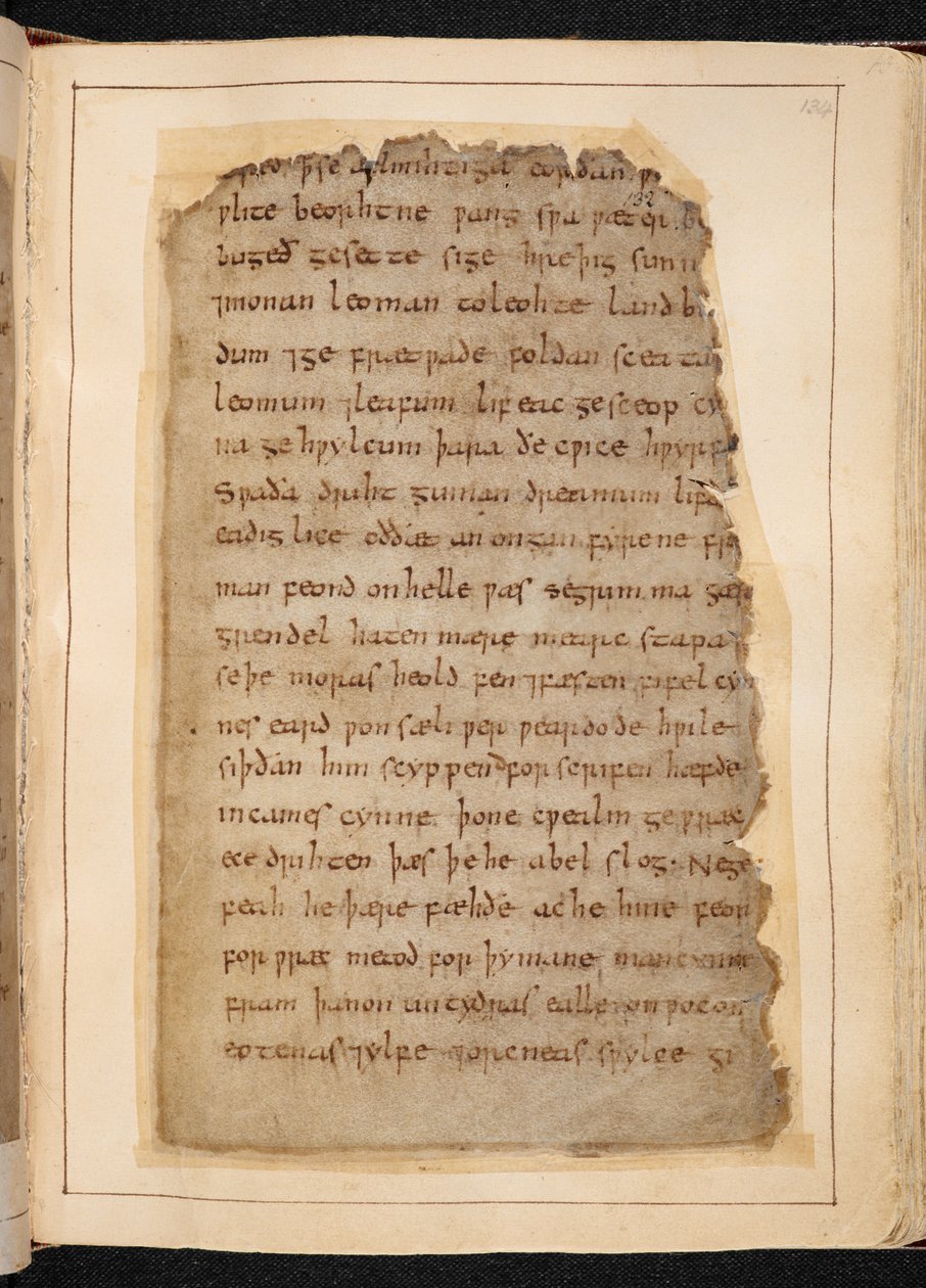 En sida med Beowulf från folios som ibland kallas "Nowell Codex" av School English