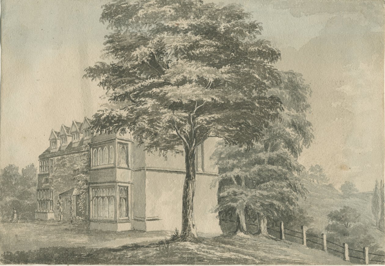 Arley Hall (eller "Castle"): indisk tuschteckning och [?sent 1800-tal] (teckning) av School English