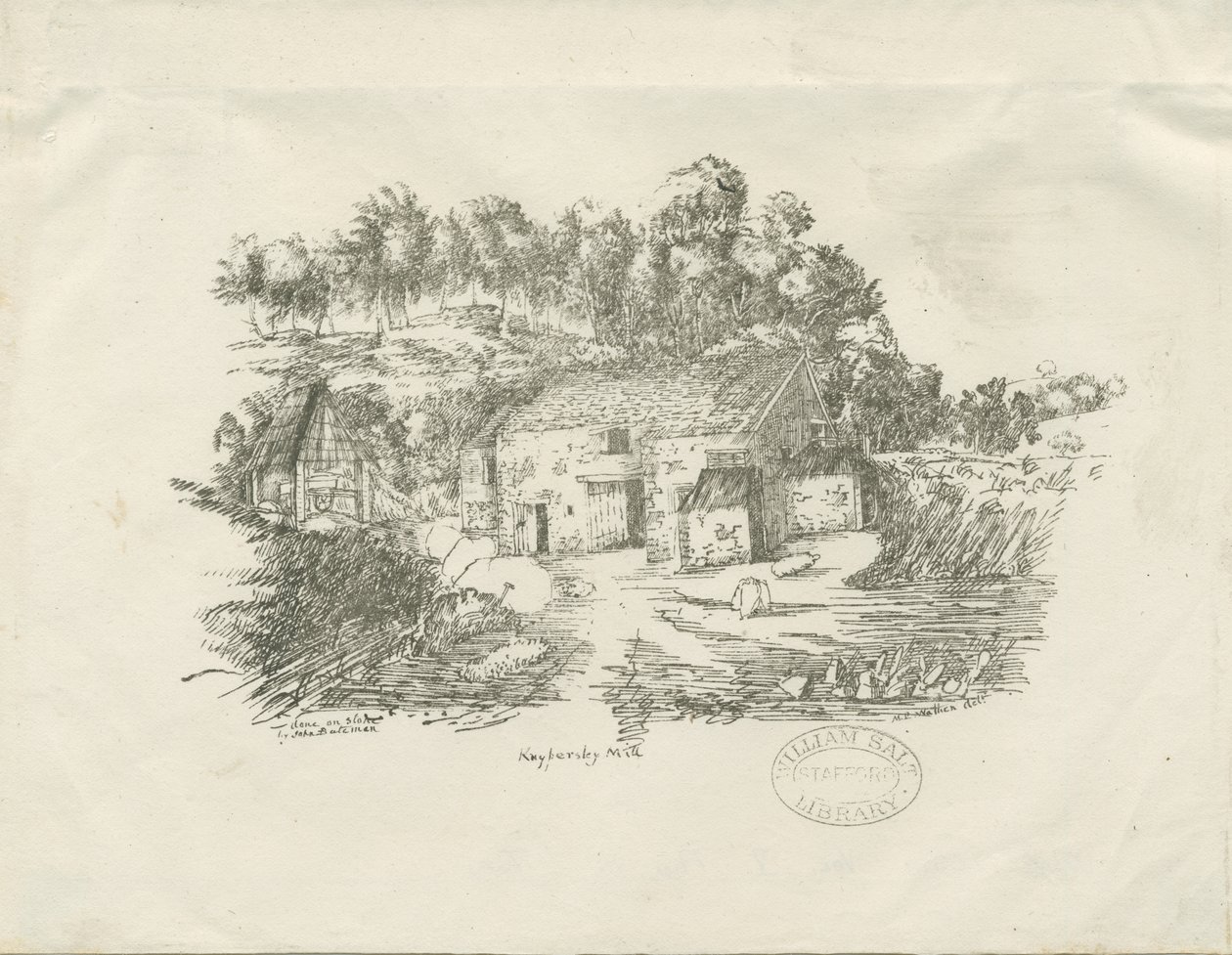 Biddulph - Knypersley Mill: litografi (vinjeterad), [c 1826] (tryck) av School English