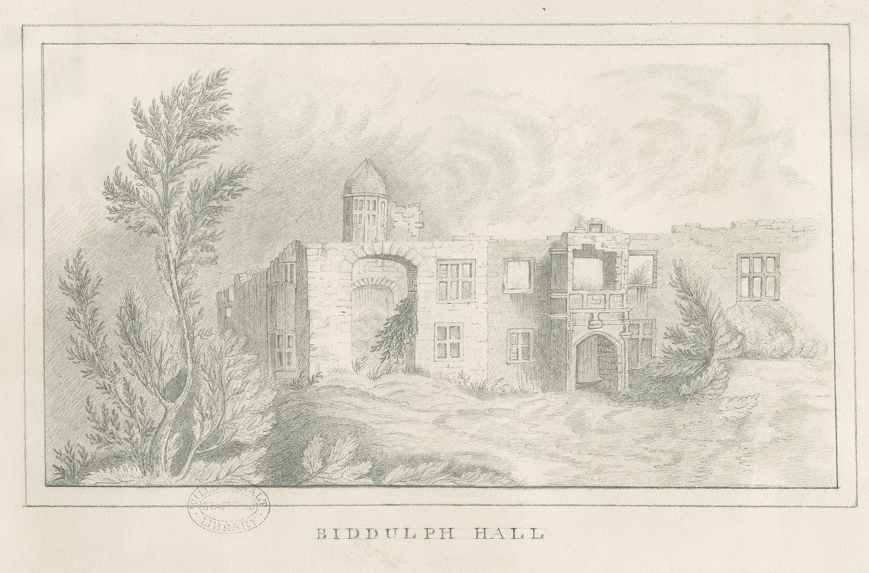 Biddulph Hall (gammal): blyertsteckning, nd [?1830-talet] (teckning) av School English