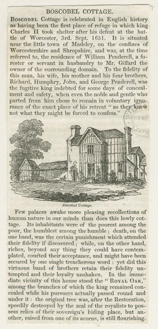 Boscobel House: träsnittsgravyr, nd [c 1830] (tryck) av School English