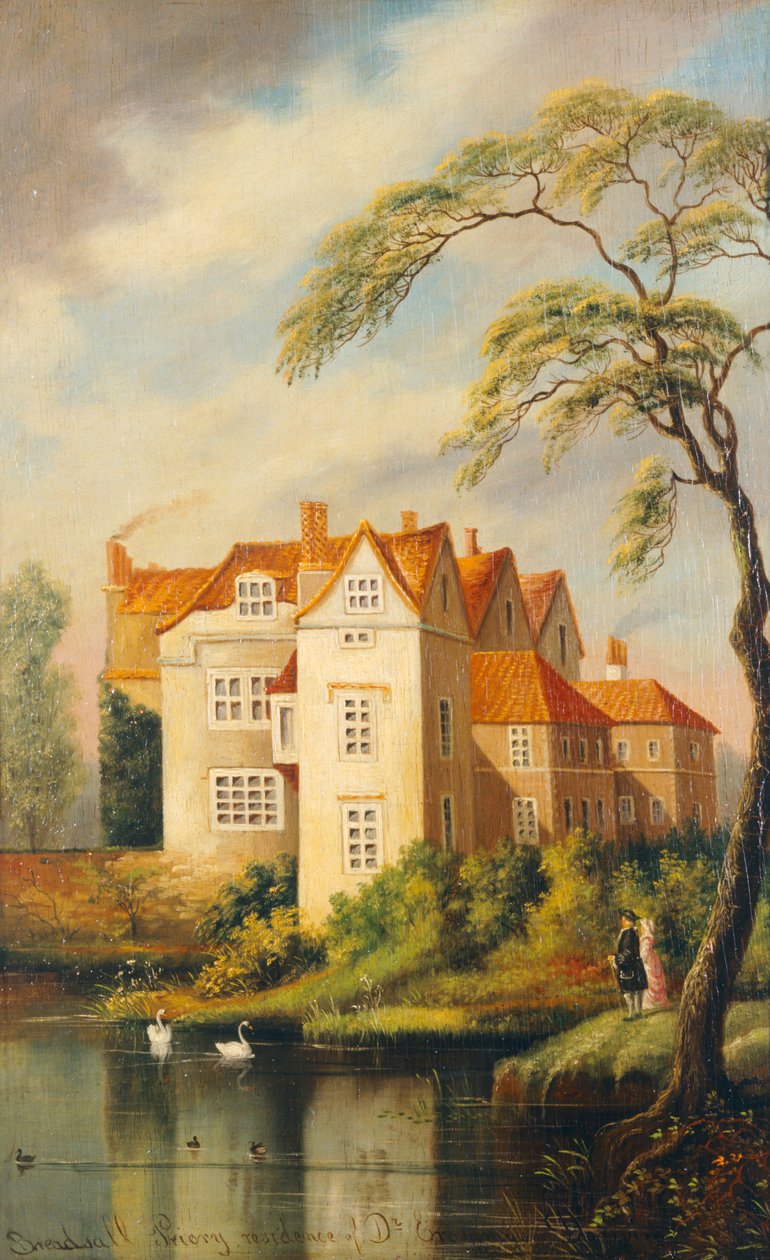 Breadsall Priory, residens för Dr Erasmus Darwin (olja på panel) av School English