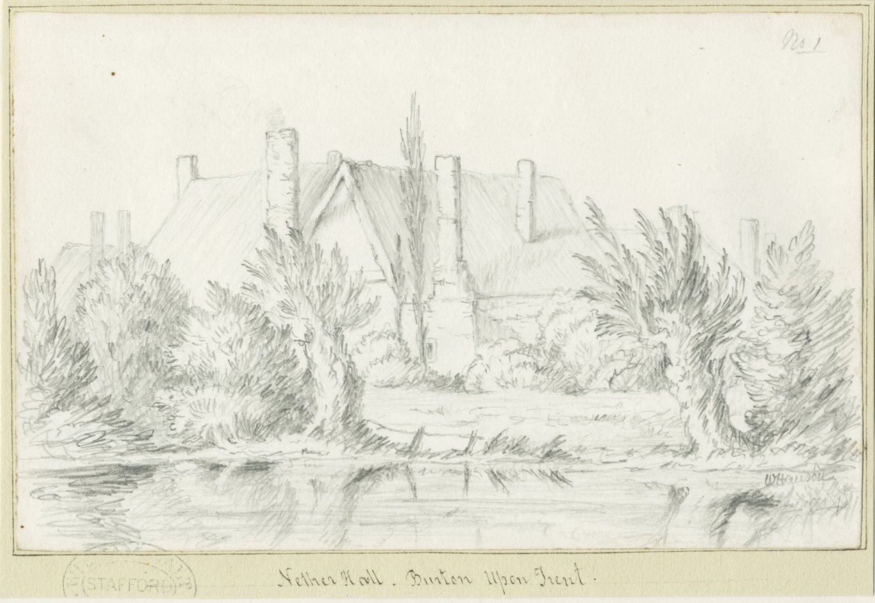 Burton-upon-Trent - Nether Hall: blyertsteckning, nd [?1800-talet] (teckning) av School English
