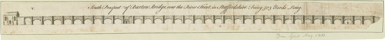Burton-upon-Trent Bridge and Town: gravyr, nd [1751] (tryck) av School English