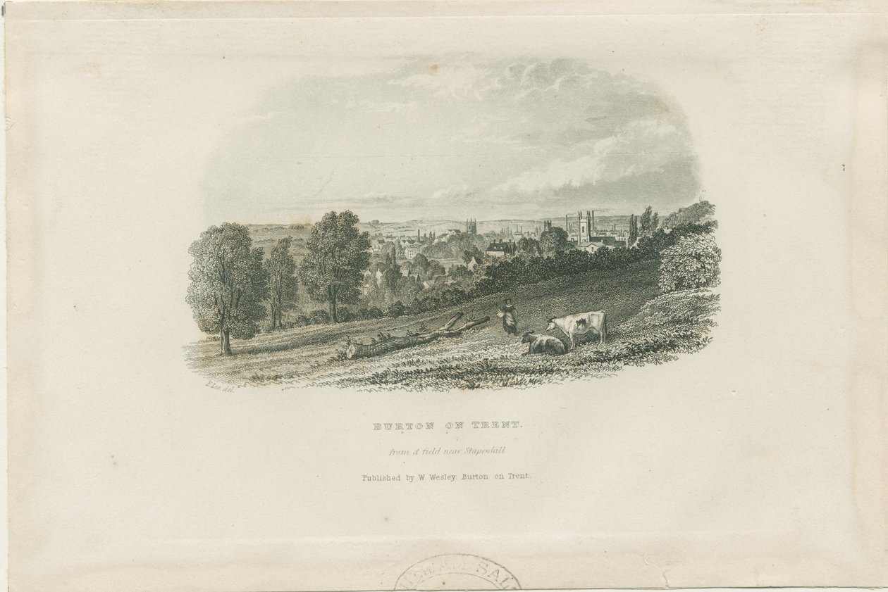 Burton-upon-Trent Bridge and Town: stålgravyr och [?1800-talet] (tryck) av School English