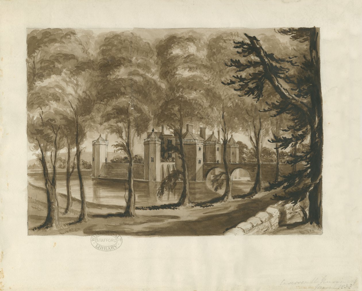 Caverswall Castle: sepiateckning av School English
