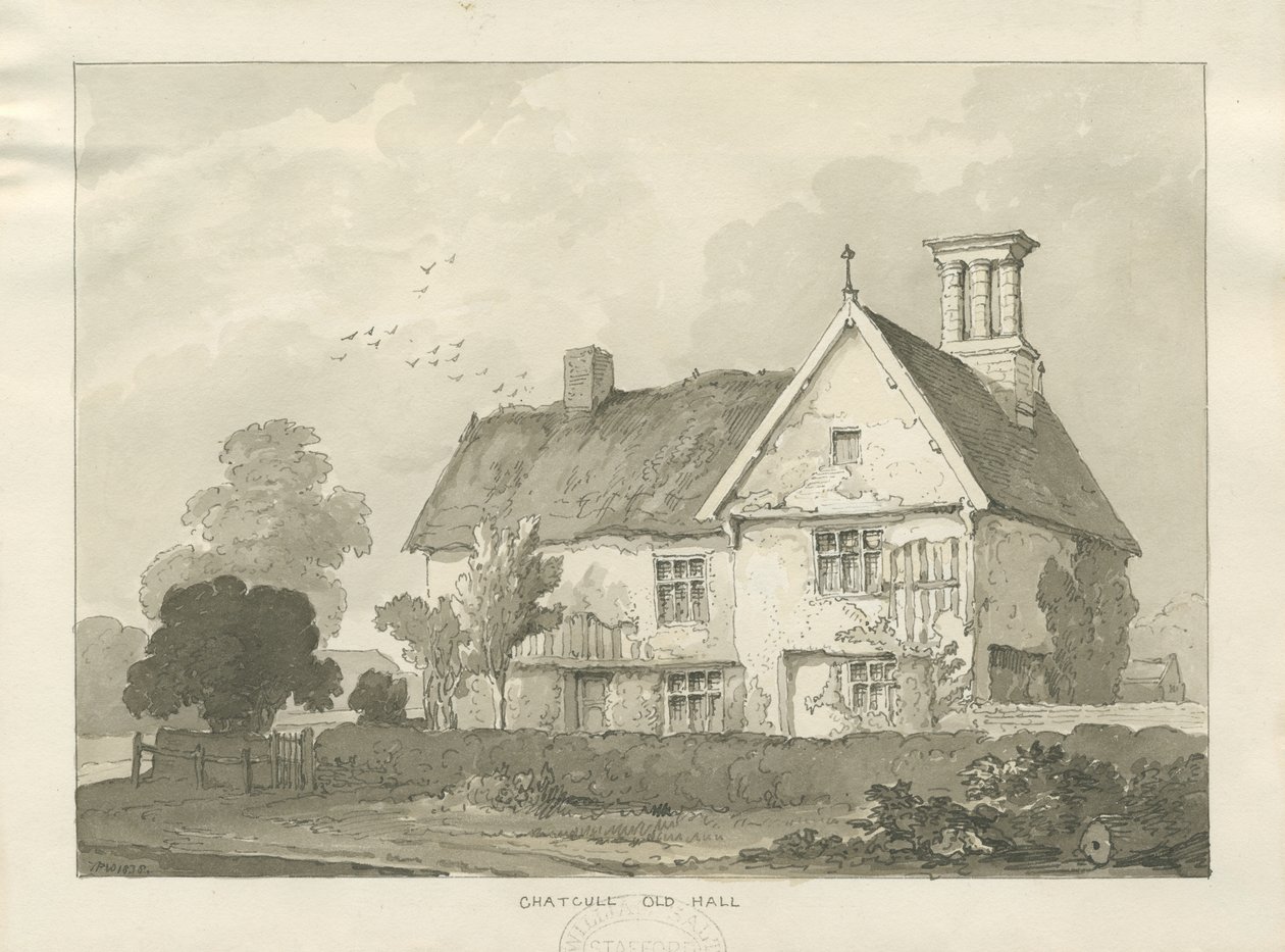 Chatcull Old Hall: ritning med penna och tvätt av School English