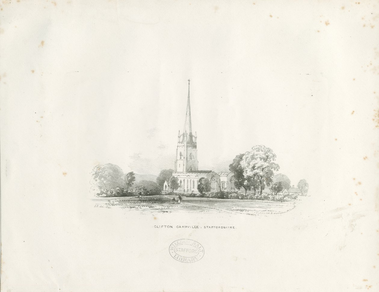 Clifton Campville Church: litografi av School English