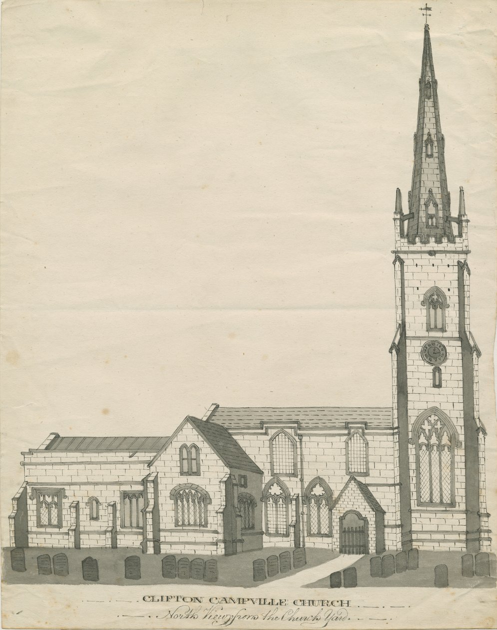 Clifton Campville Church: penn- och sepiateckning, nd [?1800-talet] (teckning) av School English