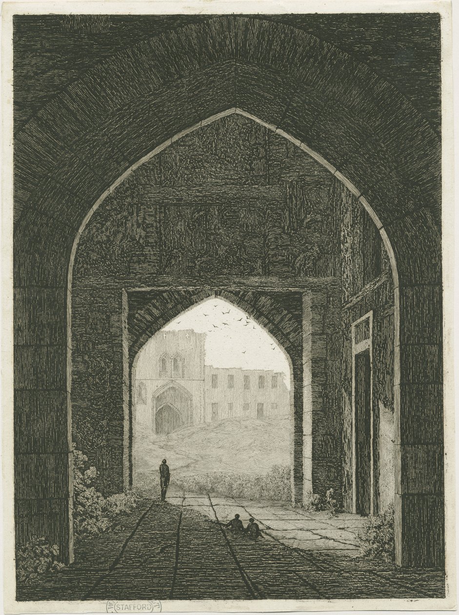 Dudley Castle - Gatehouse och North Gateway: etsning och [?1800-talet] (tryck) av School English