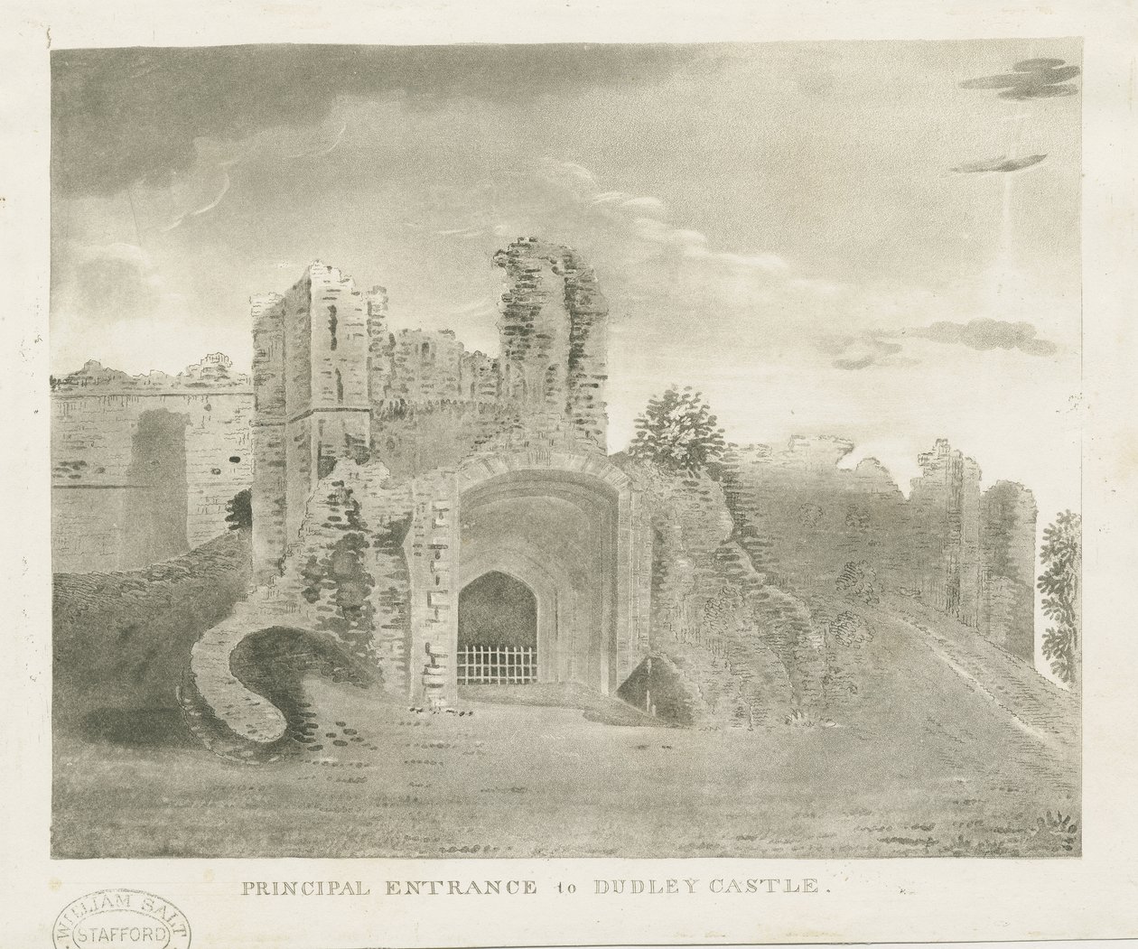 Dudley Castle - Huvudingång: akvatintgravyr och [?1700-talet] (tryck) av School English