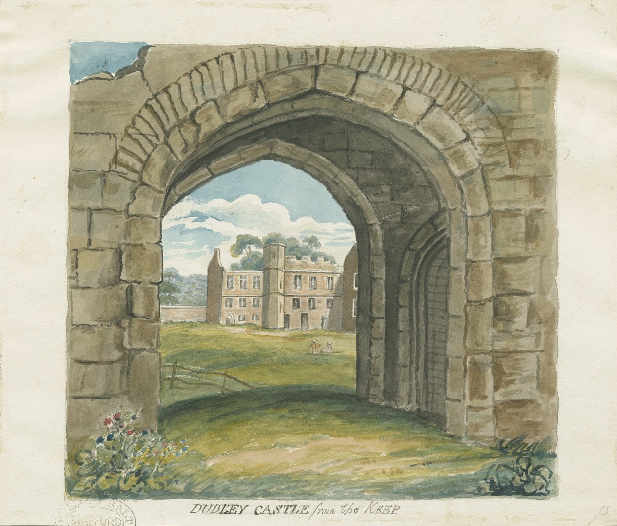 Dudley Castle - The Keep: akvarellteckning, nd [?1800-talet] (målning) av School English