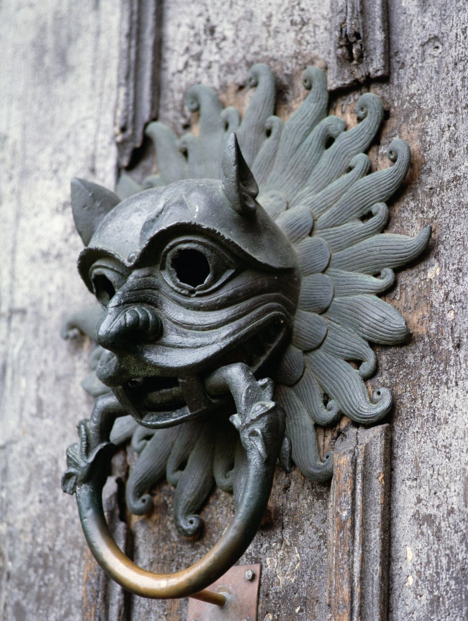 Durham Cathedral Sanctuary Knocker, kopia av brons original från 1100-talet (foto) av School English