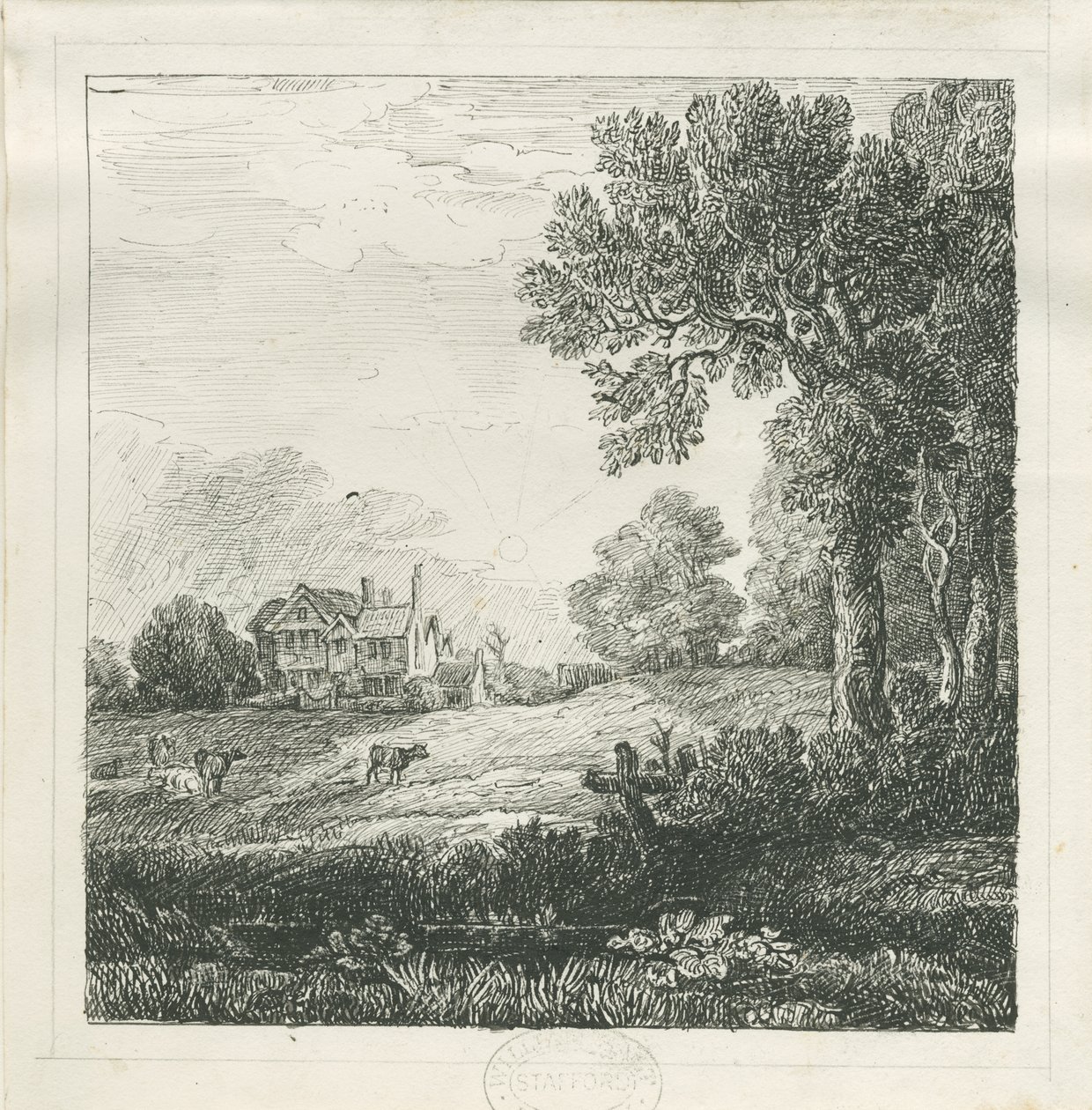 Eccleshall - Biana Hall: ritning med penna och bläck, nd [c 1830] (teckning) av School English