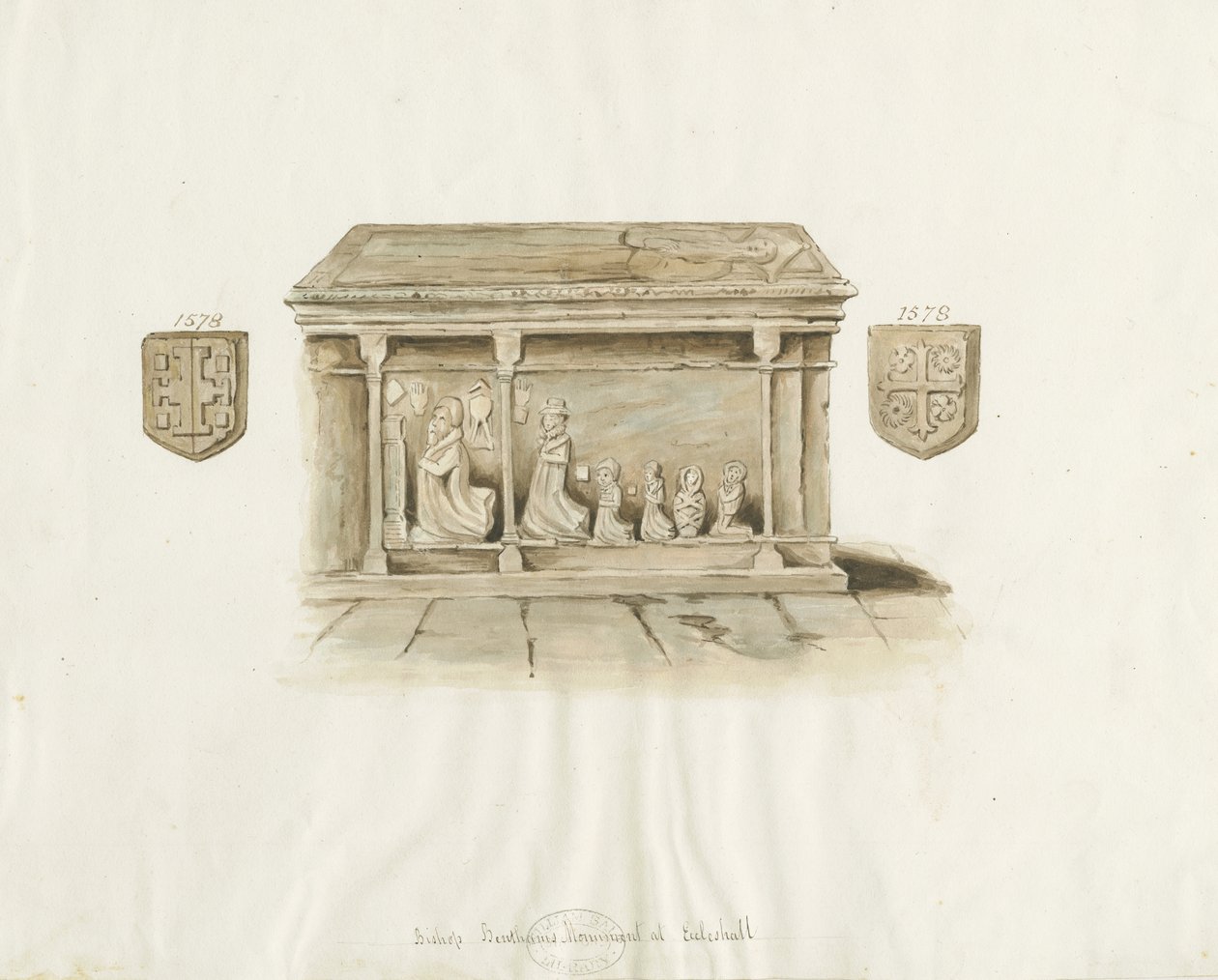 Eccleshall Church: Biskop Benthams grav: akvarellmålning, nd [?1800-talet] (målning) av School English