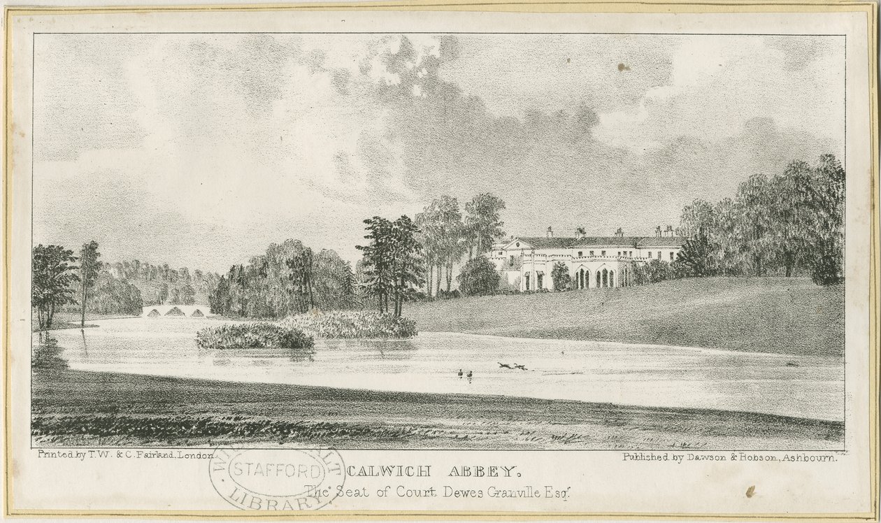 Ellastone - Calwich Abbey: litografi, nd [c.1839] (tryck) av School English