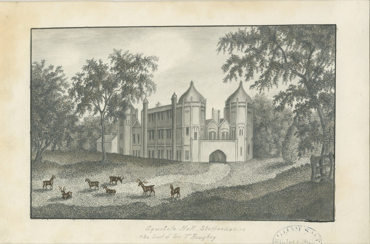 Forton - Aqualate Hall: blyertsteckning, nd [1800-talet] (teckning) av School English