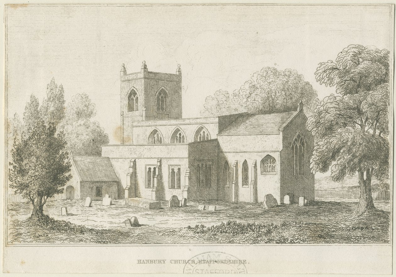 Hanbury Church: etsning, nd [c 1800] (tryck) av School English