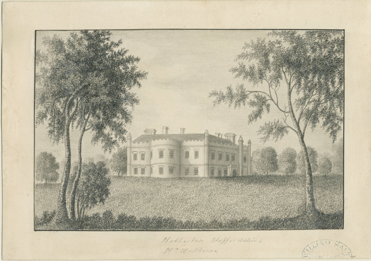 Hatherton Hall: blyertsteckning, nd [c 1860] (teckning) av School English