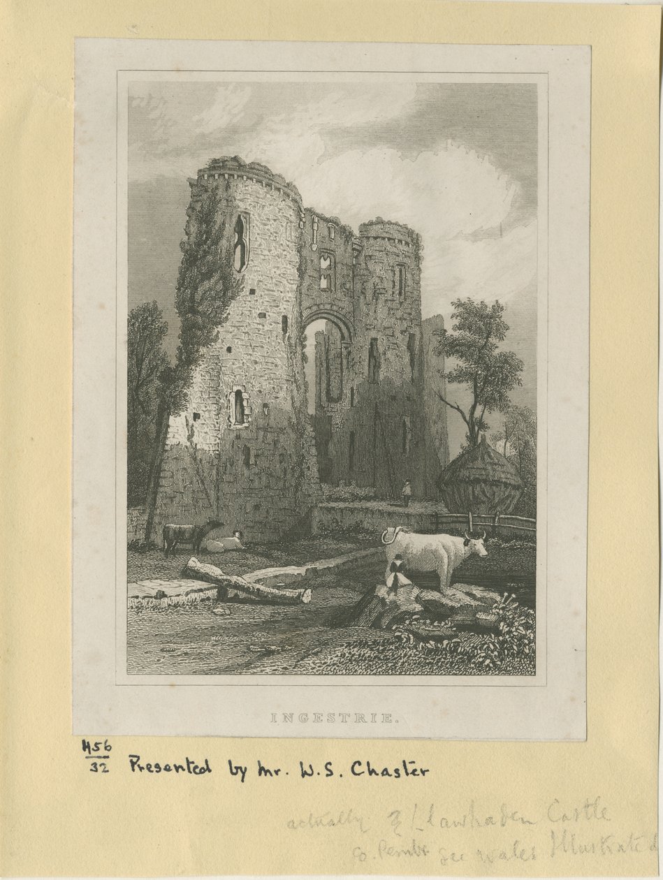 Ingestre - Slott: stålstick, och [?1800-talet] (tryck) av School English
