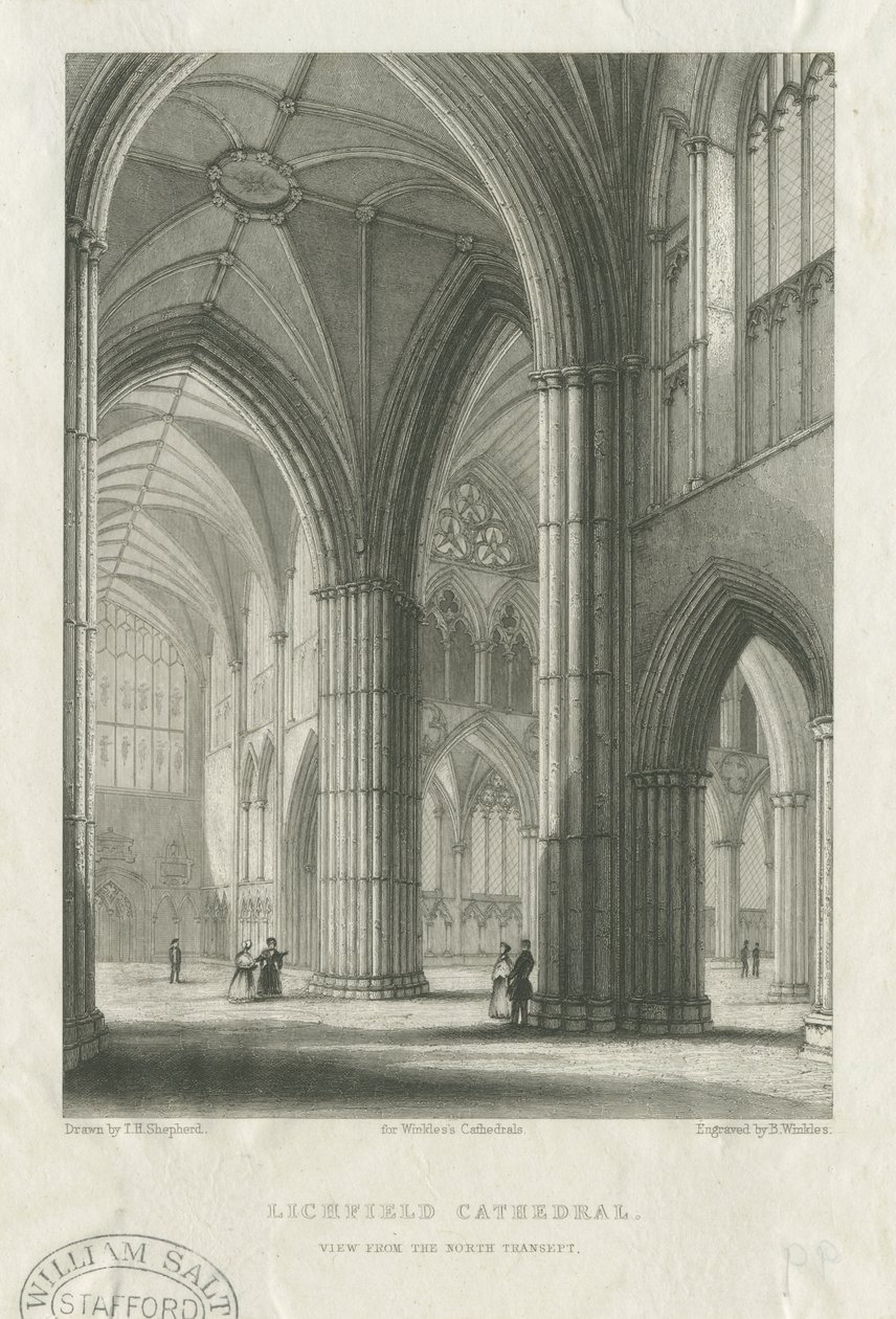Interiör av Lichfield Cathedral - Korsning från norra tvärskeppet: gravyr, nd [mitten av 1800-talet] (tryck) av School English