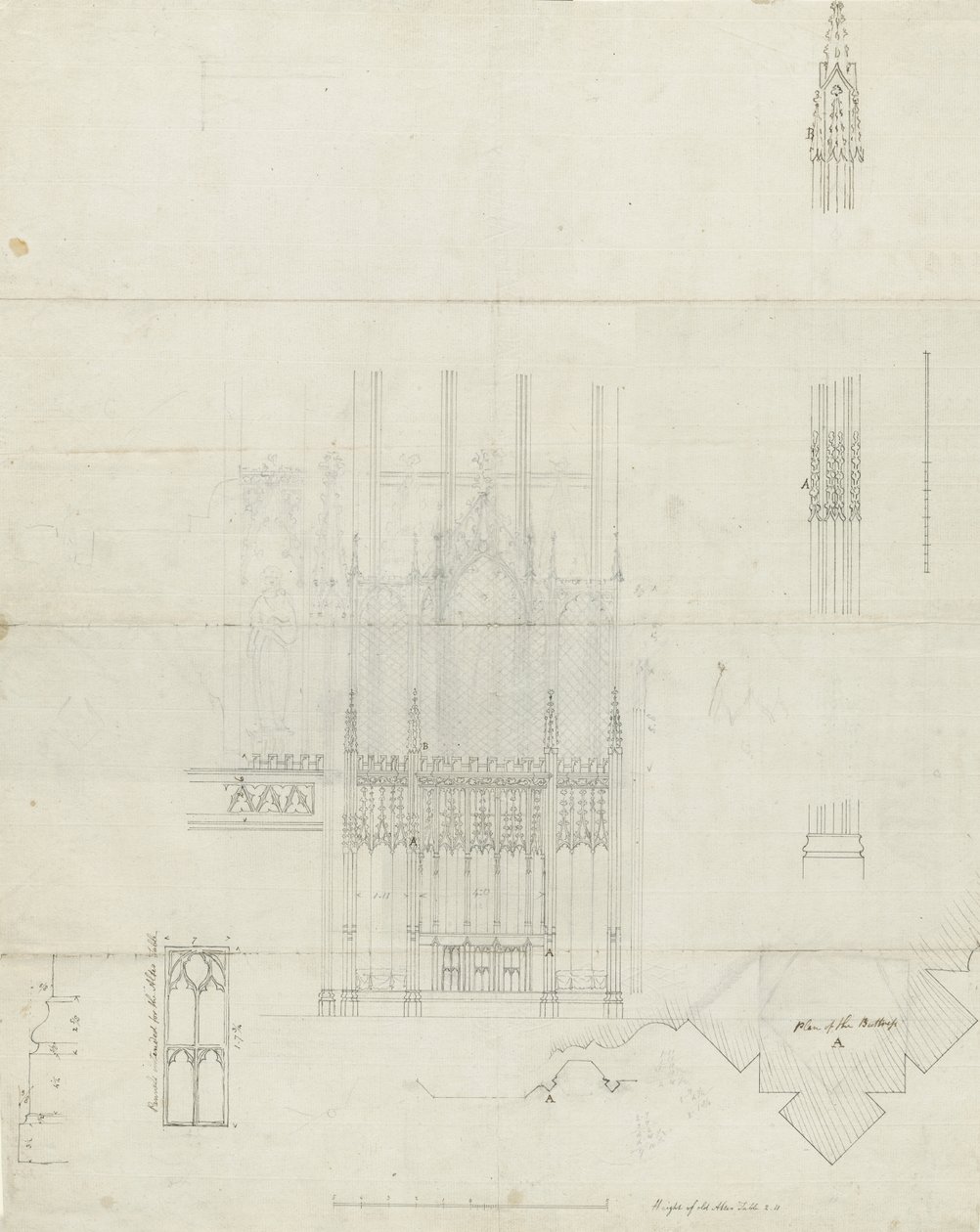 Interiör av Lichfield Cathedral - Reredos to Altar: pennteckning, nd [c 1780] (ritning) av School English