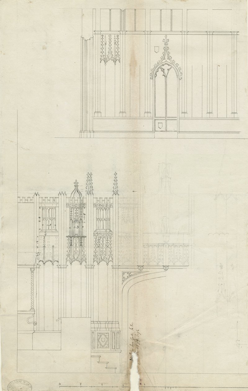 Interiör av Lichfield Cathedral - West End of Choir: pennteckning, nd [c 1780] (teckning) av School English