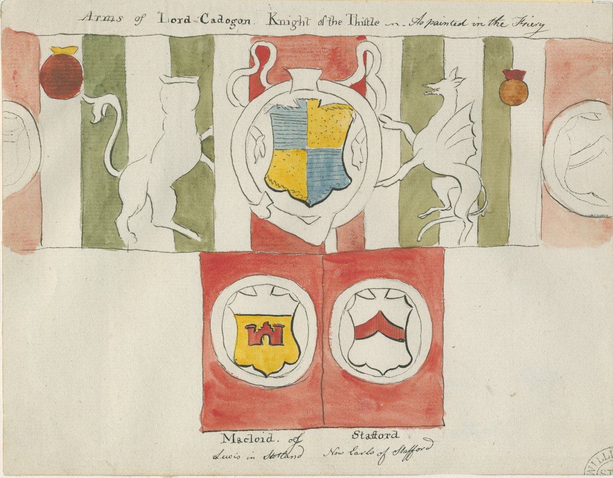 Lichfield - Arms of Lord Cadogan (Friary): akvarellmålning, nd [?sent 1700-tal] (målning) av School English