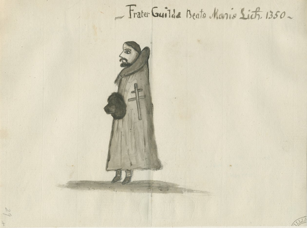 Lichfield - Guildhall [Guildsman]: tvättteckning och [?1700-talet] (teckning) av School English