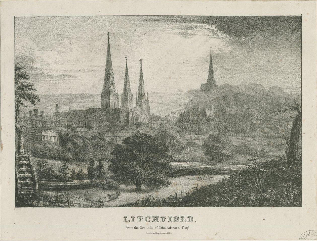 Lichfield - North West View: litografi och [?1800-talet] (tryck) av School English