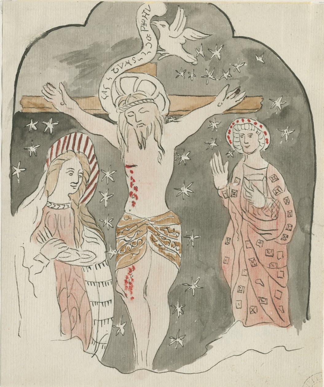 Lichfield - Representation of the Crucifixion (Greyfriars): akvarellmålning och [?sent 1700-tal] (målning) av School English