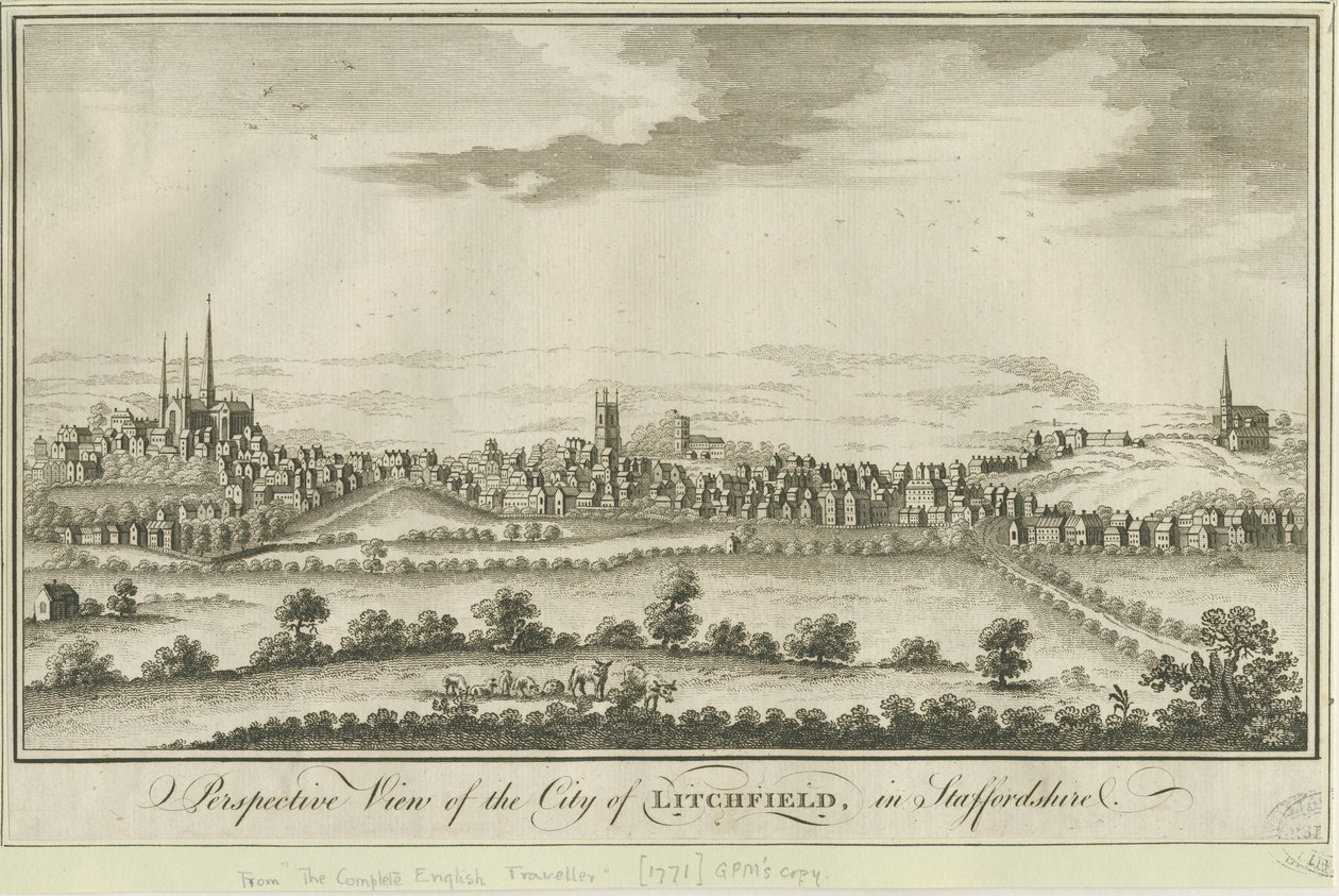 Lichfield - South West View: gravyr, nd [1771] (tryck) av School English