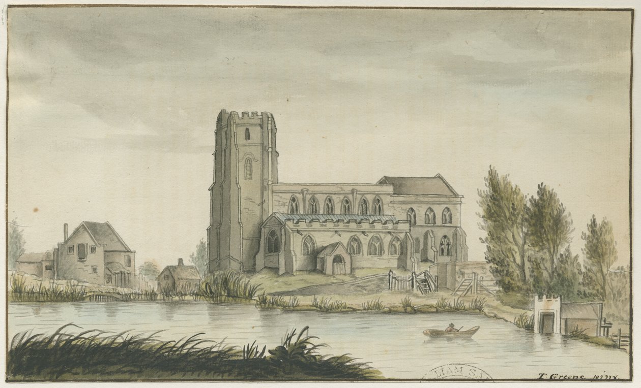 Lichfield - St. Chads Church: akvarellmålning, och [? 1700-talet] (målning) av School English