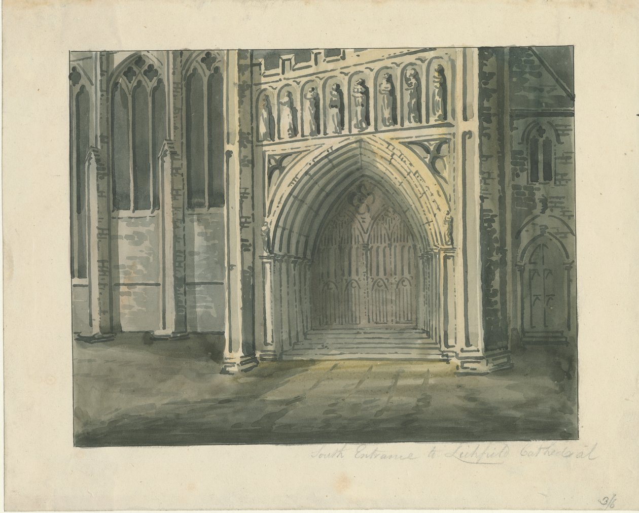 Lichfield Cathedral - South Transept: akvarellmålning, nd [?1800-talet] (målning) av School English