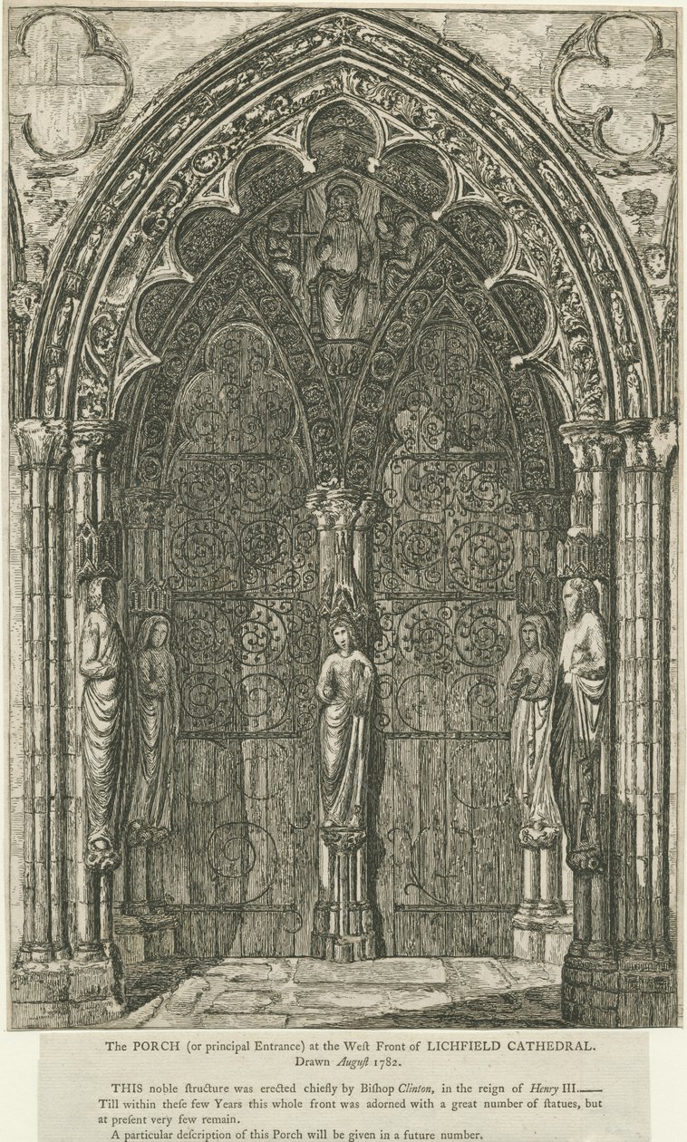Lichfield Cathedral - West Doorway: etsning, augusti 1782 (tryck) av School English