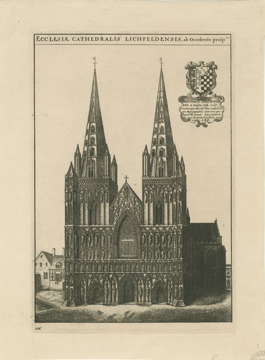 Lichfield Cathedral - West Front: gravyr och [?slutet av 1600-talet] (tryck) av School English
