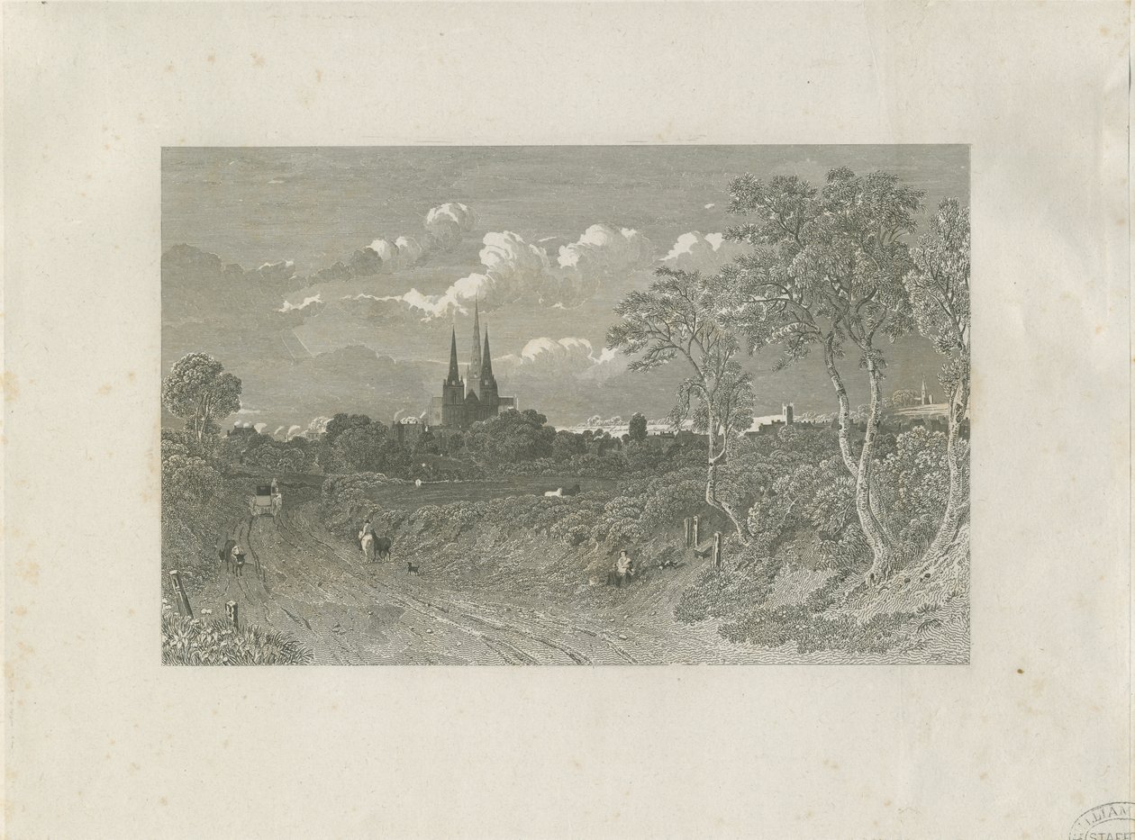 Lichfield Cathedral - West View (avlägsen): gravyr och [?1700-talet] (tryck) av School English