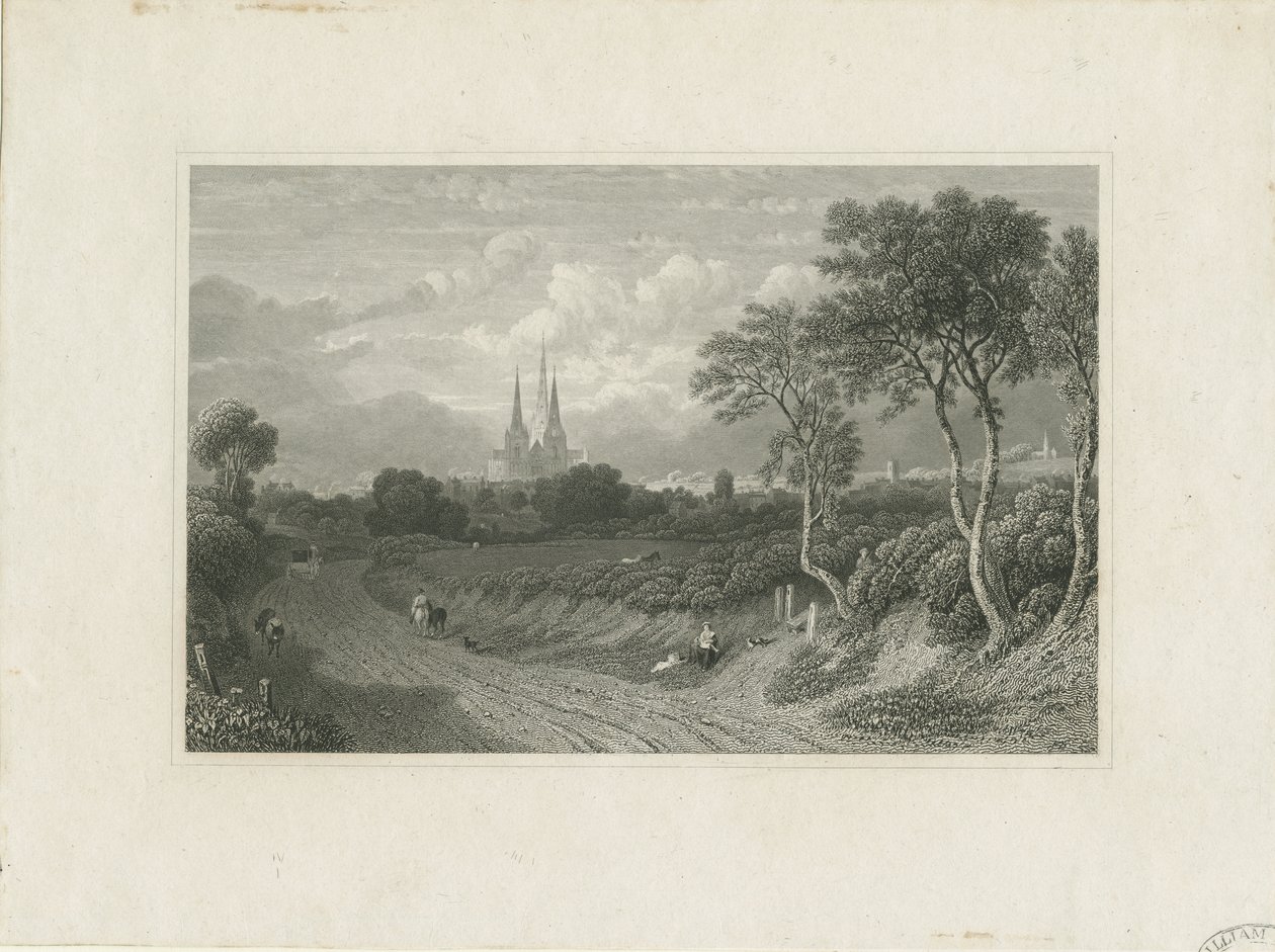 Lichfield Cathedral - West View (avlägsen): gravyr och [?1700-talet] (tryck) av School English