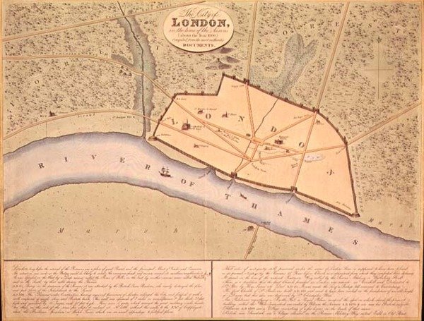 Karta över London på saxisk tid, ca 900-950 e.Kr. (gravyr) av School English