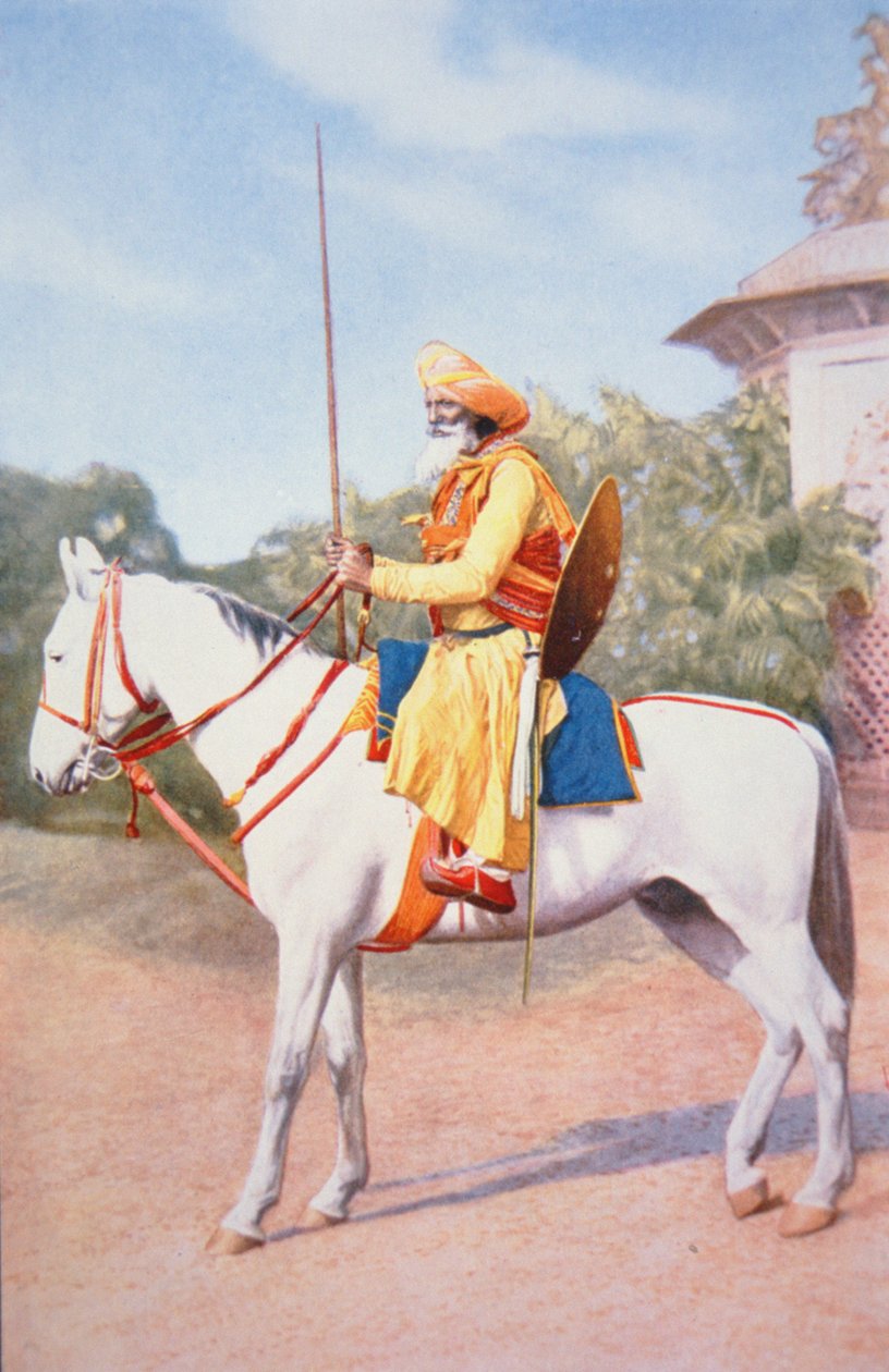 Maratha Horse Warrior of India (färg litho) av School English