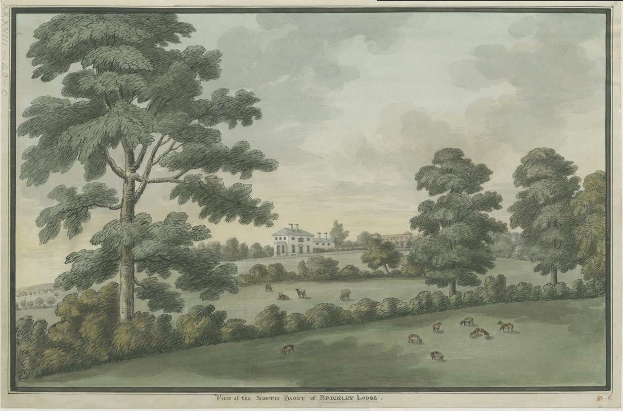Needwood - Brickley Lodge: akvarellmålning och [c 1786] (målning) av School English