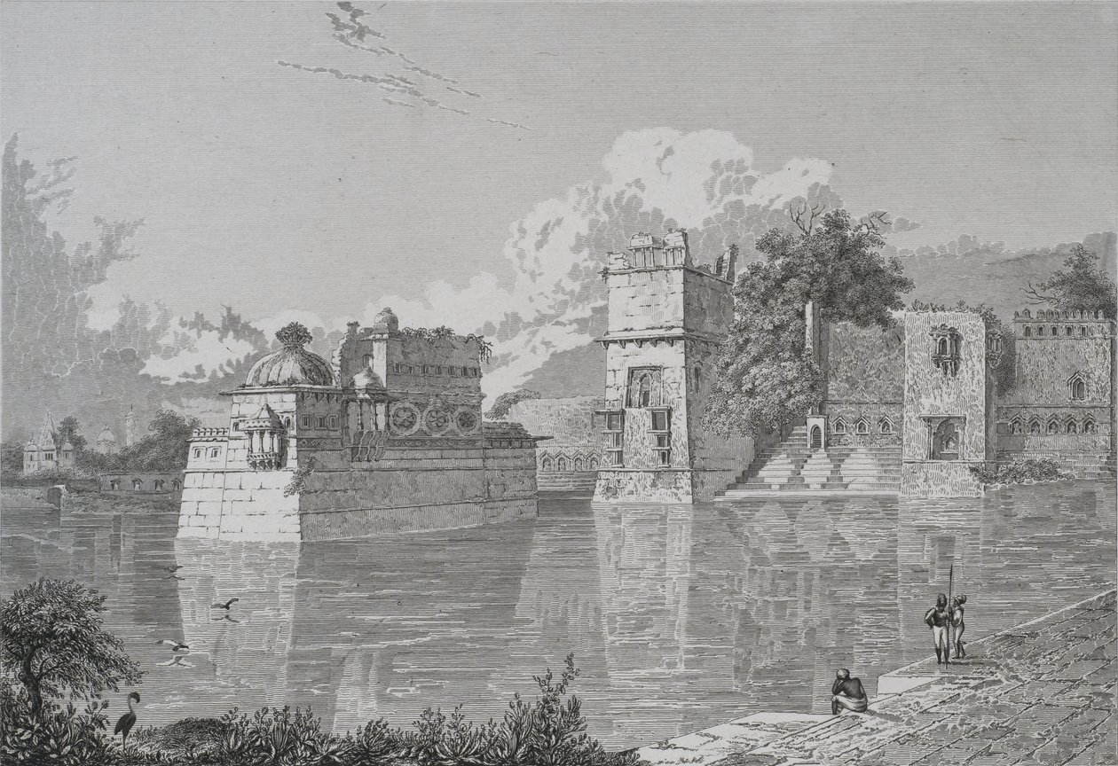Palace of Rani Bhim och Pudamundi i Cheetor (Cheetor, Udaipur State) (gravyr) av School English