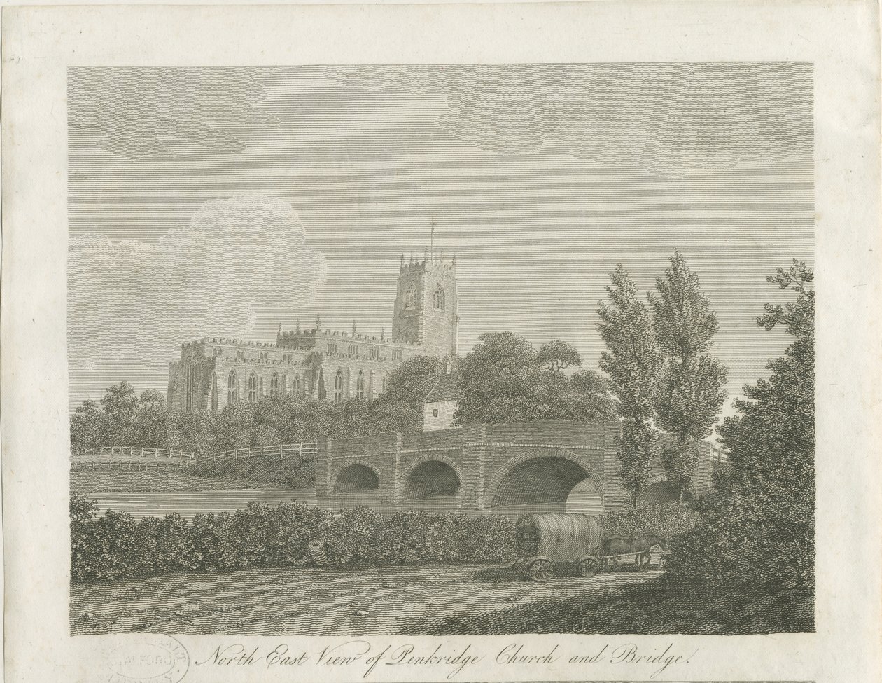 Penkridge Town - Church and Bridge: gravyr, nd [sent 18th cent] (tryck) av School English