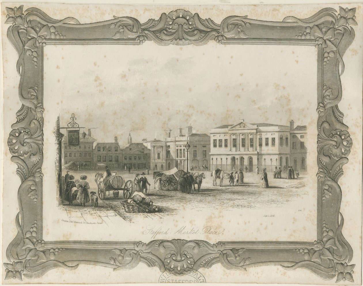 Stafford - Market Place: gravyr, nd [c 1841] (tryck) av School English
