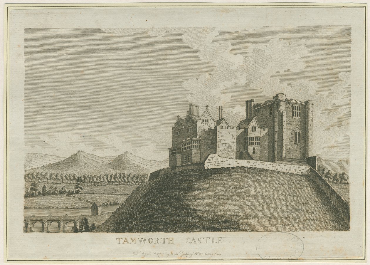 Tamworth Castle: gravyr, nd [c 1788] (tryck) av School English