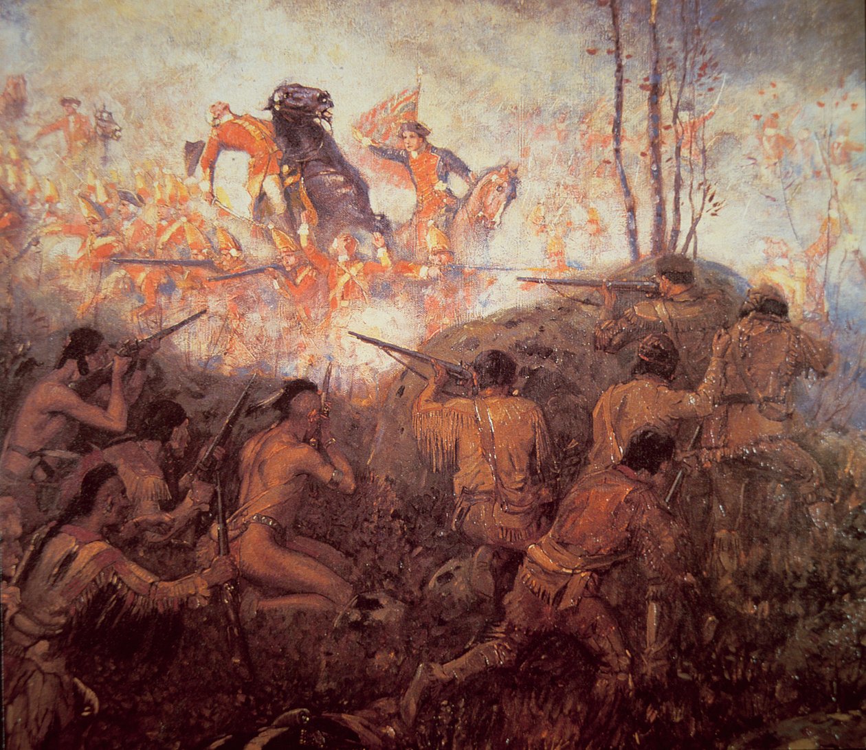 General Braddocks död nära Fort Duquesne (olja på duk) av School English
