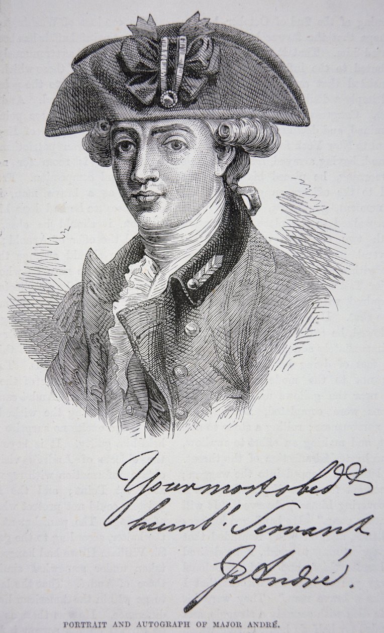 Porträttet och autografen av major John Andre (litho) av School English
