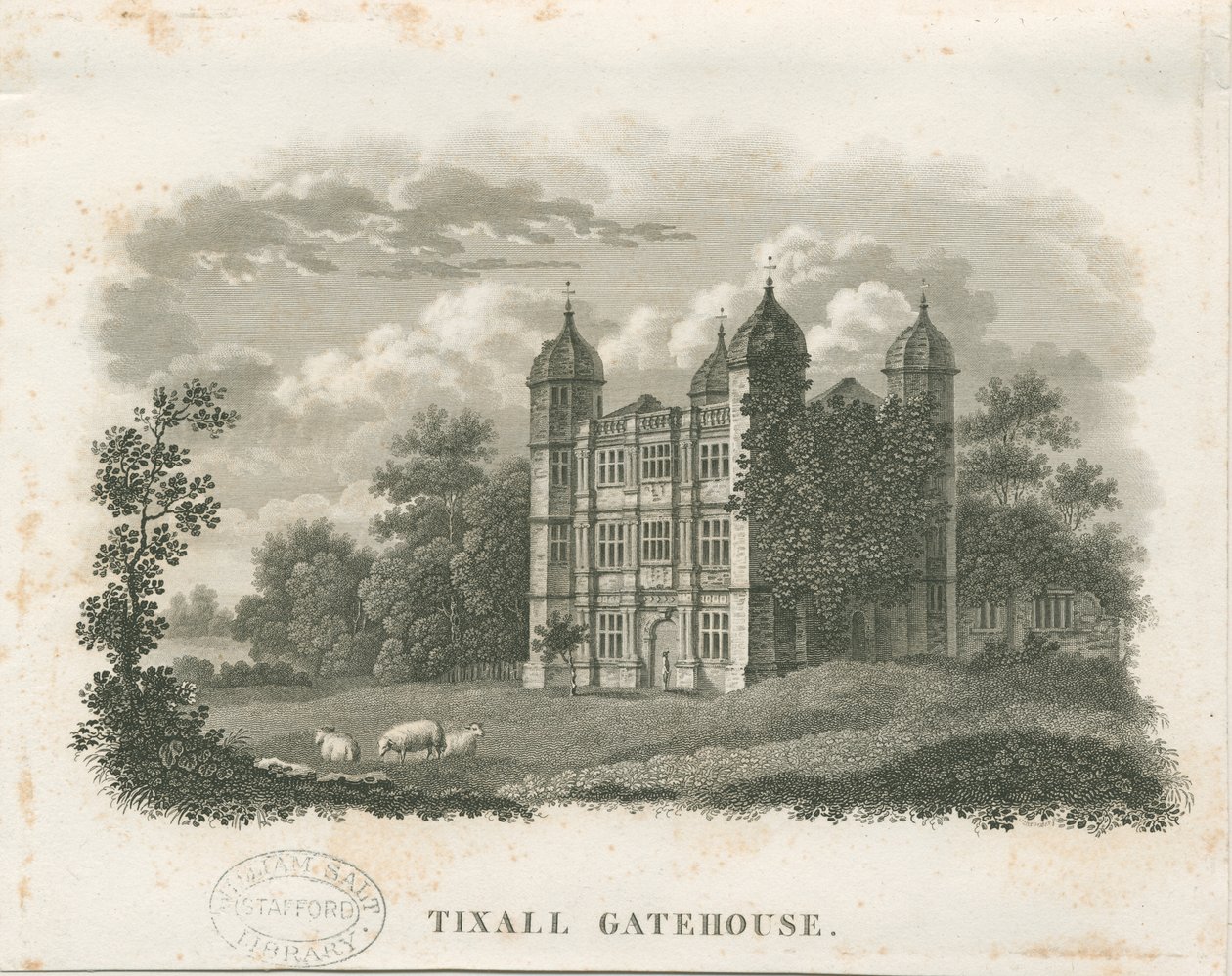 Tixall Hall - Gatehouse: gravyr (vinjetter) och [tidigt 1800-tal] (tryck) av School English